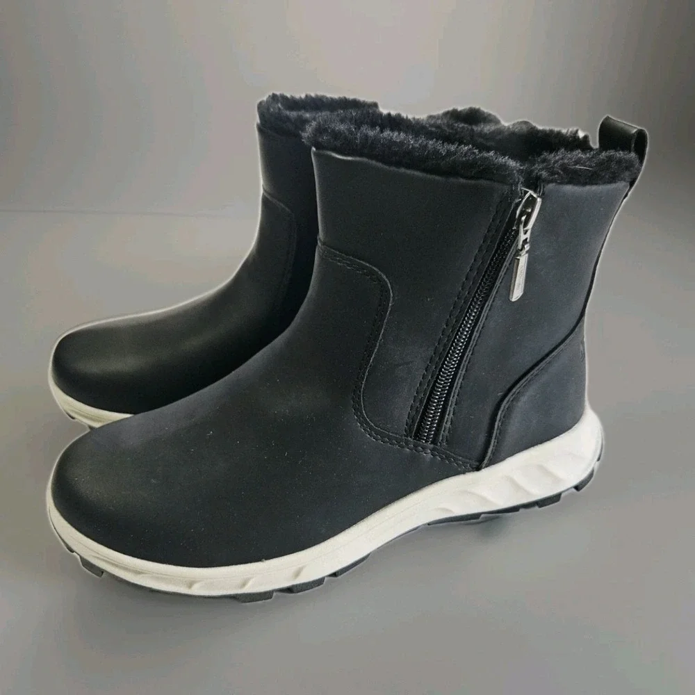 Khombu Womens Sienna Snow Winter Leather Boot‎ Water Repellant Side Zip Black 8